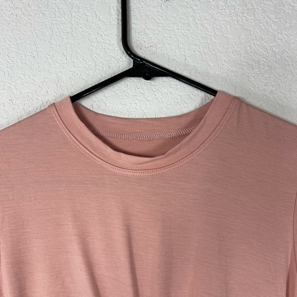 Pink twist front short sleeve tee shirt dress cut out crew neck boush size small - Picture 4 of 7
